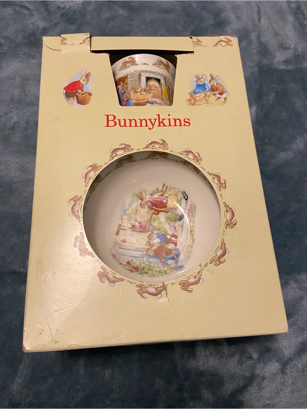 Royal Doulton Bunnykins Kids Plate and Cup Set - Cream, Red, Blue, Brown